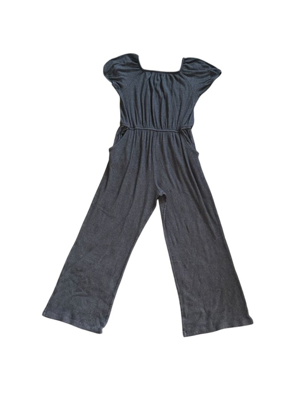 Wonder Nation Girls Charcoal Grey Ribbed Wide Leg Jumpsuit-XL Plus(14/16)